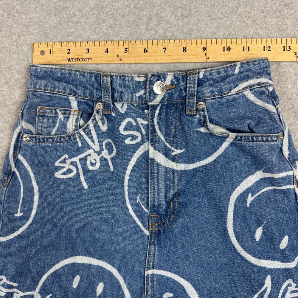 H&M x Smiley Womens Y2K Baggy Style Smiley Face Print Denim Jeans - Size 0 - Picture 5 of 7